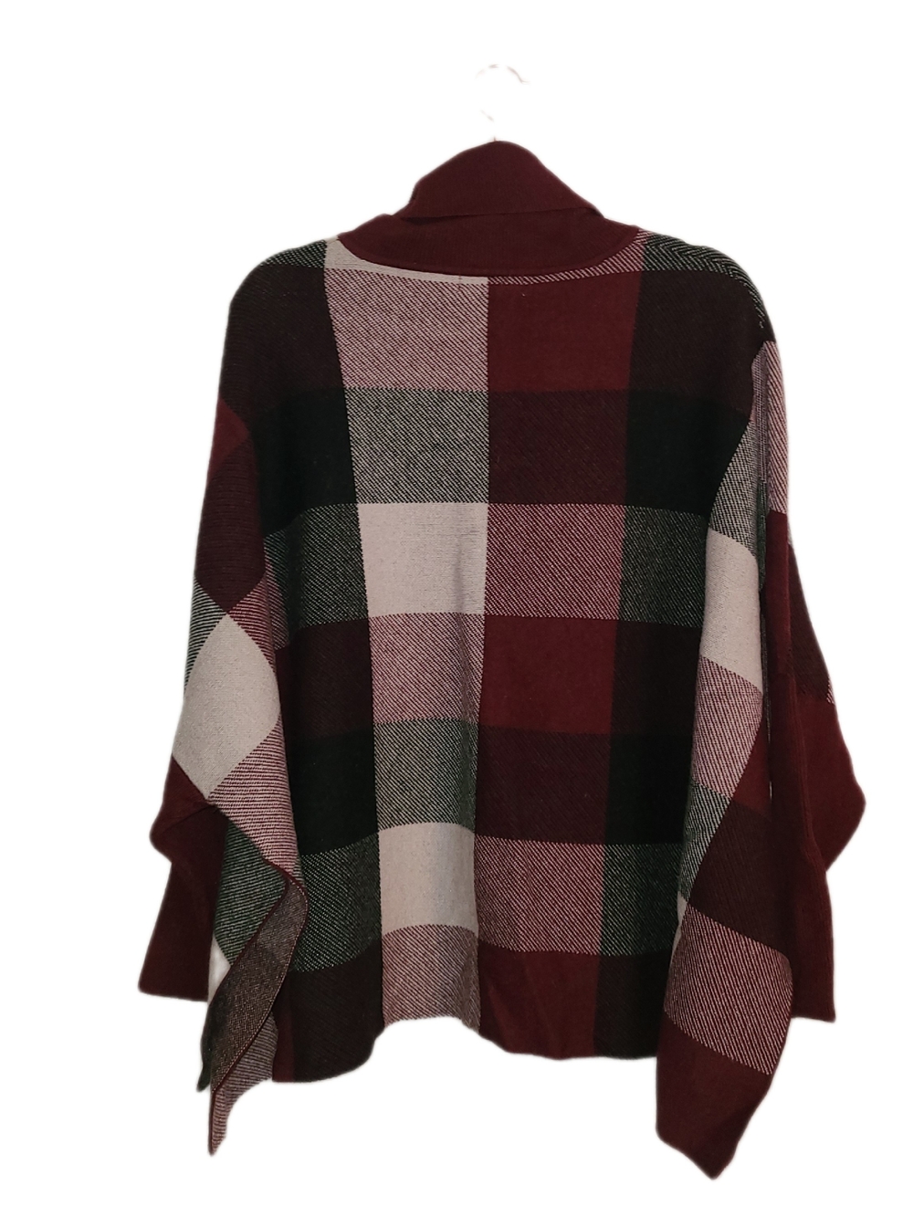 Zenana Outfitters Burgundy Plaid Cowl Neck Sweater Poncho NWOT - Picture 7 of 11